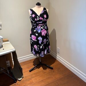Evan Picone Black and Pink Floral Midi Dress